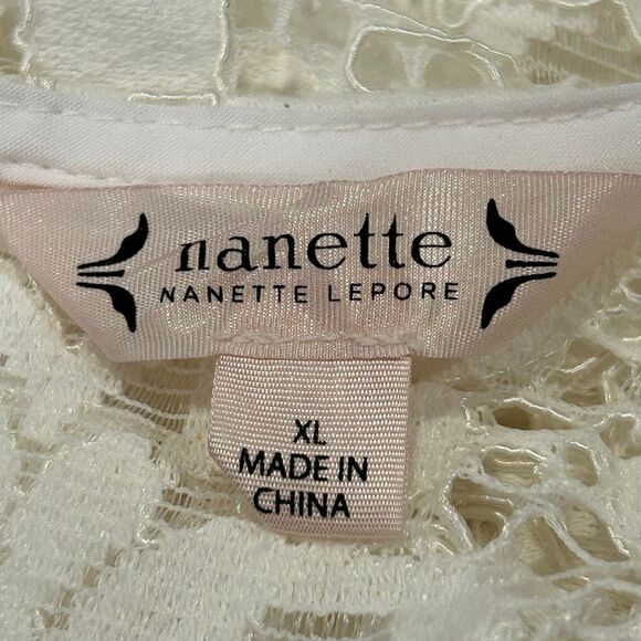 Nanette Lepore White Floral Lace Blouse XL Romantic Short Sleeve Boho Chic Top - Picture 3 of 6